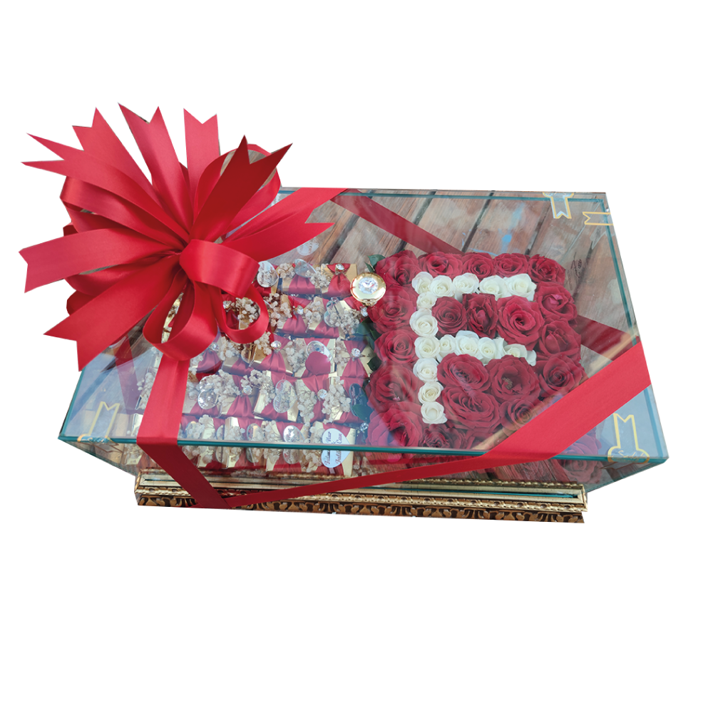 Kız İsteme Seti Bütün Antep Fıstıklı Çikolata Ve Canlı Gül